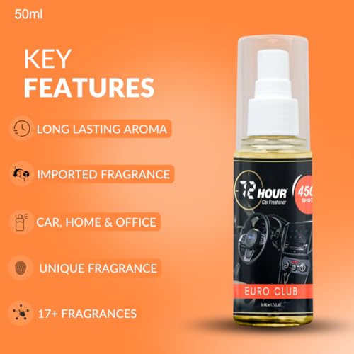 Image of 72hour Euro Club Car Perfume 50ml - Long Lasting Premium Fragrance - Multipurpose Air Freshener for Car, Home & Office - Miski Fragrance