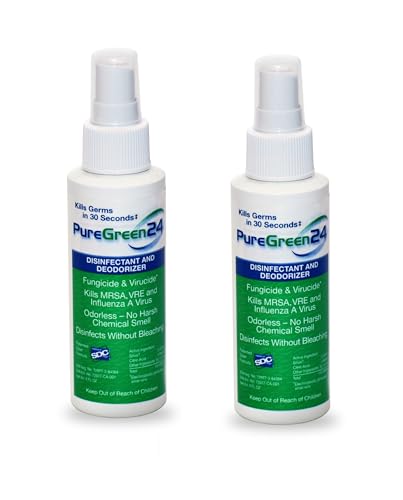 PureGreen24 Safe & Effective Disinfectant. Kills Deadly Germs including RSV Norovirus MRSA Staph 2025 flu Bird flu Contains No Toxic Chemicals Odorless Child & Pet Safe (2) 4oz Spray Bottle