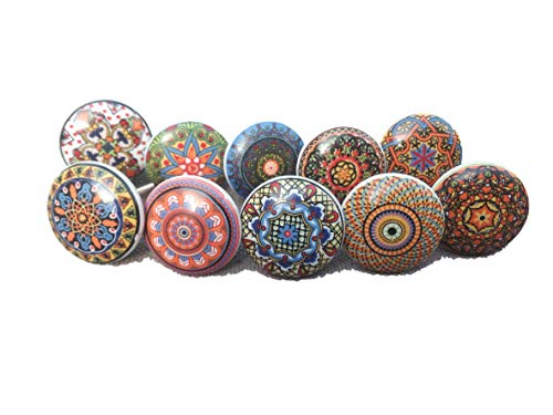 Ajuny Lot de 20 boutons de porte en céramique multicolores style vintage en forme de fleur indienne peinte à la main