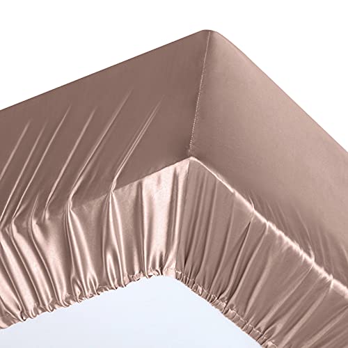 Image of Ersmak 7 Pieces Satin Sheets Set Queen Size, Luxury Silky Champagne Satin Bed Sheets Set with 1 Deep Pocket Fitted Sheet, 1 Soft Flat Sheet, 4 Queen Pillowcases and 1 Body Pillowcase