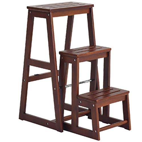 Échelles multifonctions Échelle Tabouret Cuisine Ménage Pedal Trapézoïdal Ladder Épaissie Ladder en Bois 2/3 Escabeau Photo Photographie Tabouret Cadeau (Color : Brown, Size : 61 * 29 * 70cm) Cover