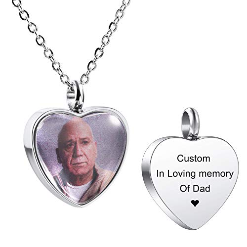 MeMeDIY Personalized Angel Wing Pendant Heart Urn Necklace Engraving Photo/Name for Men Women with Birthstone Stainless Steel Pet Human Ashes Holder Memorial Keepsake Cremation Funnel Kit