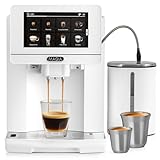 Zulay Magia Super Automatic Espresso Maker Machine with Grinder - 19 Fully Customizable Coffee Options, Auto Cleaning, Milk Foam System - for Latte, Cappuccino - Ultra LUX - White (13.7x17.7x9.4)