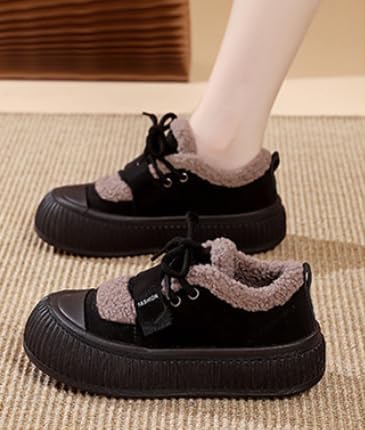 Snow Sneakers for Women, Suede Platform Sneakers Womens Warm Fur Lined Fashion Sneakers Slip-on Comfortable Winter Flat Shoes