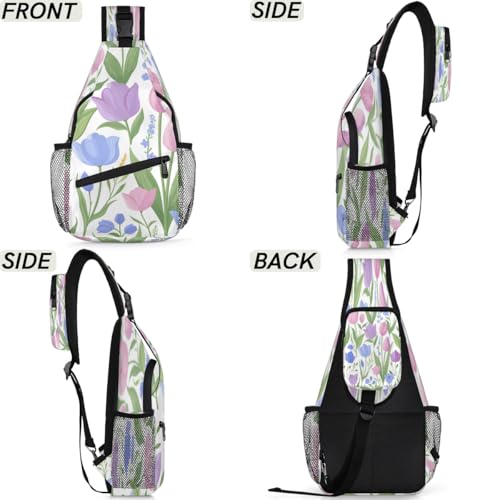 Bolso cruzado unisex flores tulipán para senderismo y viaje miniatura 6