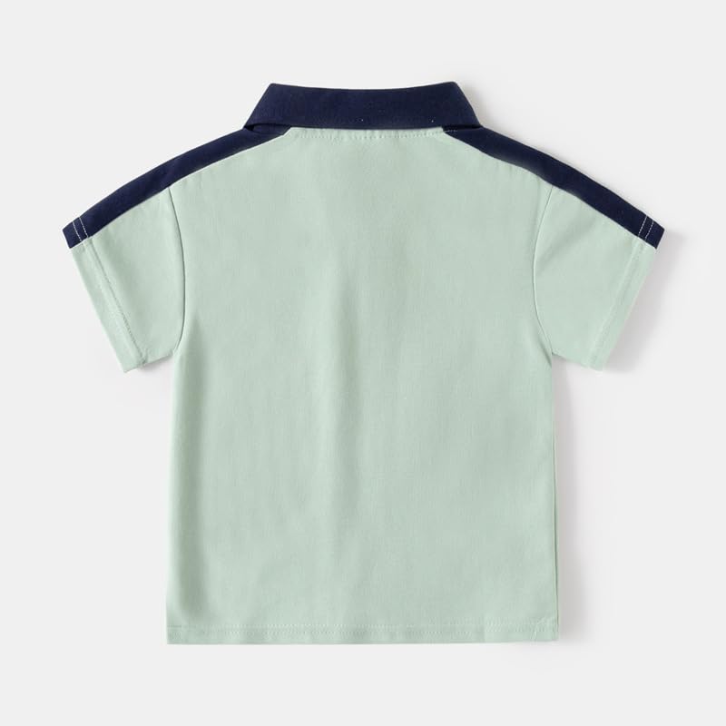 Toddler Boys Color Block Lapel T-Shirt Button Down Polo Pullover Casual Short Sleeves Little Kids Tops Sport Tee Tops (Green,110/3-4 Y,4 Years,3 Years,Unisex,Big Kid,US,Age)