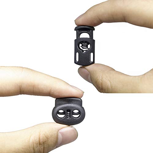 Cousduobe 30 Pcs Plastic Cord Locks End Spring Stopper,Suit For Drawstrings, Bags, Shoelaces, Clothing, More （15 Double-Hole, 15 Single-Hole, Black #TOP4