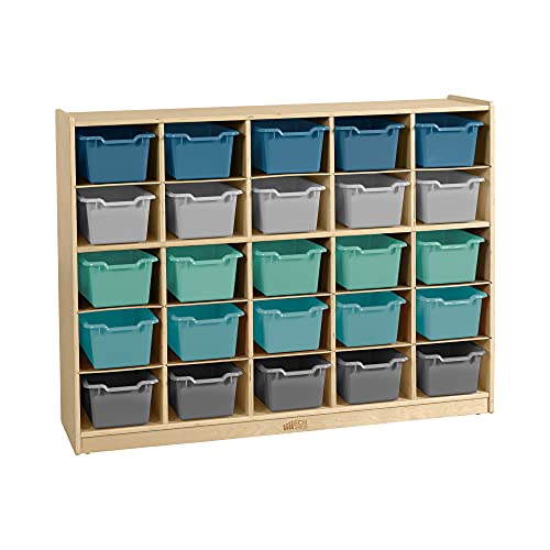 ECR4Kids 25 Cubby Tray Cabinet with Scoop Front Storage Bins, Natural, Classroom Furniture, Contemporary