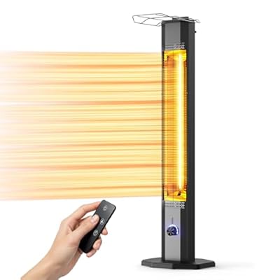 Outdoor Electric Patio Heater, 42-inch 1500W Infrared Tower Heater with 9 Heat Settings & 9H Timer, IPX5 Waterproof, Safety Lock, Tip-Over & Overheat Protection Space Heater for Indoor & Outdoor Use