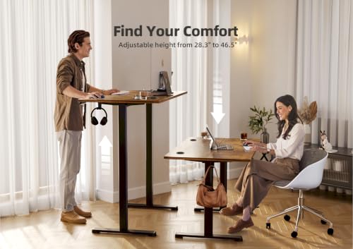 Image of Claiks Electric Standing Desk, Adjustable Height Stand up Desk, 48 * 24 Inches Sit Stand Home Office Desk with Splice Board, Black Frame /Vintage Brown Top