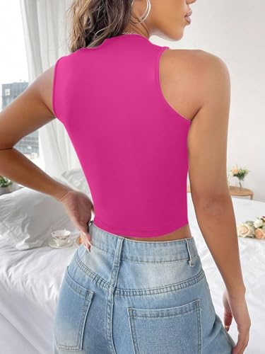 Image of LovelyWholesale Women Sexy Cut Out Crop Tank Tops Crew Neck Summer Sleeveless Top