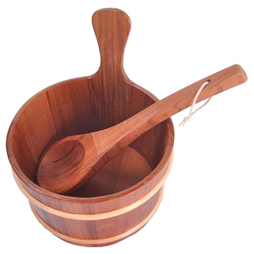 Sauna Bucket and Ladle Set, Large Capacity Wooden Bucket with Handle, Sauna Accessories for Home, Hotel, Steaming Room Wooden Tub Accessories