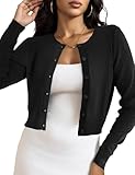 LETDIOSTO Cropped Cardigan Bolero Shrug for Women, Button Down Long Sleeve Knit Sweater for Dresses,for Jeans,Black L