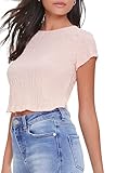 Forever 21 Women's Smocked Cap-Sleeve Tee, Pink