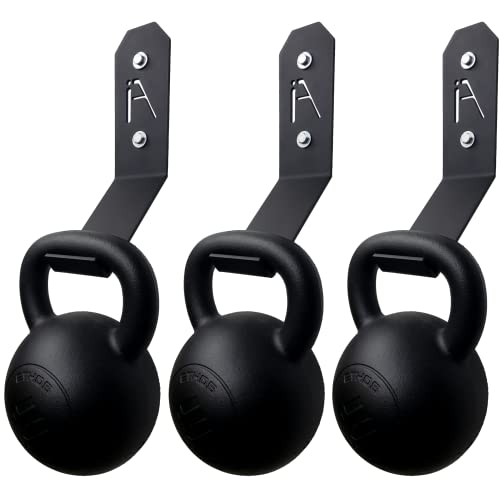IRON AMERICAN Kettlebell Hook Gym Wall Mount Hanger, 200+ Pound Capacity - Gym Storage Rack Gym Wall Mount - Hang Any Size Kettlebell, Hardware Included (3-PACK))