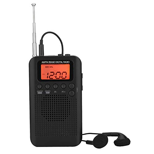 Radio Digital Am/FM Radio Estéreo de 2 Bandas, Radio de Bolsillo con Sintonización Digital con Pantalla LCD, Altavoz Externo y Antena de Látigo, Recepción de Alta Sensibilidad