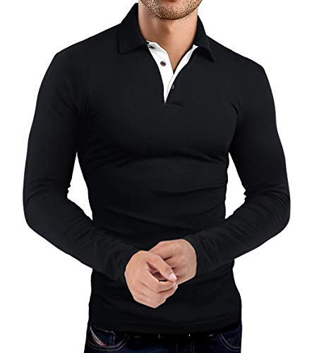 KUYIGO Men's Long Sleeve Polo Shirts Casual Slim Fit Basic Designed Cotton Shirt Tops2