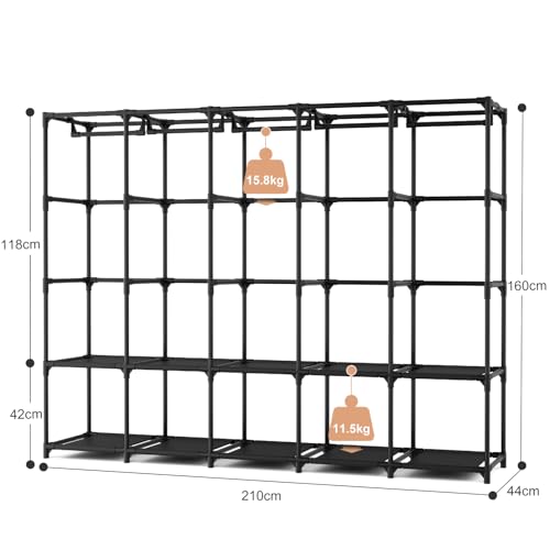 Image of Vicye Black Fabric Wardrobe Closet Wardrobe Closet with Cover 3 Clothes Rails