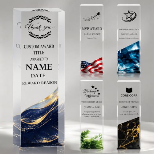 MYPHNEX Custom Acrylic Trophy Award with Logo/Photo - Personalized Recognition Plaque for Employee Appreciation Retirement Farewell Work Anniversary Boss & Coworker Gifts Bulk Corporate Orders