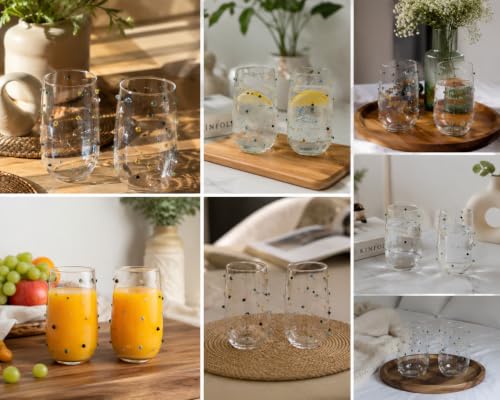 Image of Handcrafted Borosilicate Glass Water Glasses Set of 2 | Colorful Confetti Dot Juice Glasses | Drinking Glasses for Water, Juice, Cocktails & Mocktails | Modern Beverage Glasses