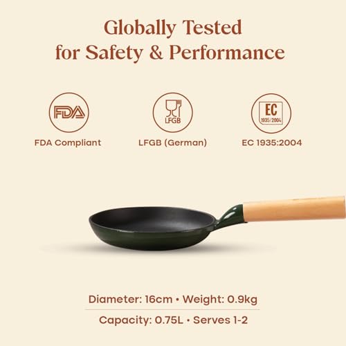 Image of CUMIN CO. Cast Iron Fry Pan | 16cm, 0.75L | Induction Base Cookware | 10 Years Warranty | Non Toxic Non Stick Small Pan for Omelette | Chemical Free Coating | No Seasoning Needed | Green