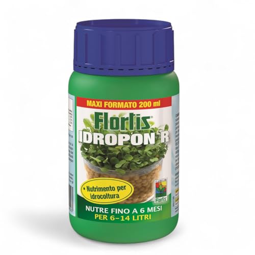 Flortis Idropon R 200ml nutrimento professionale per idrocoltura. Concime per coltivazione idroponica, fertilizzante per serra indoor coltura piante nutritivo pianta fino a 6 mesi. Formato convenienza
