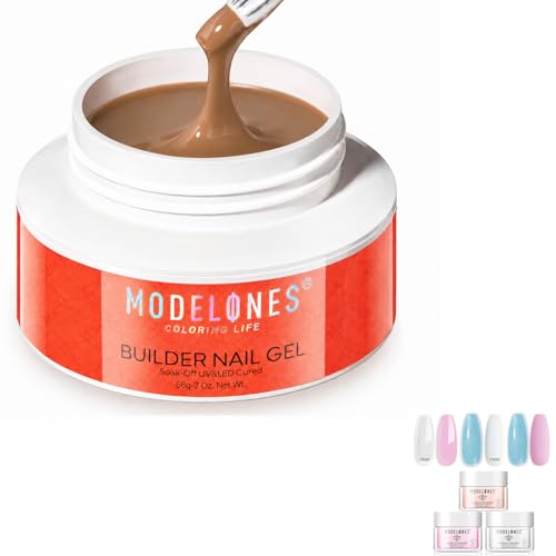 Image of Modelones Gel Builder for Nails, Brown Hard Gel 2oz- High Hardness for Sculpting Nail Extensions, Apex Building Acrylic Powder