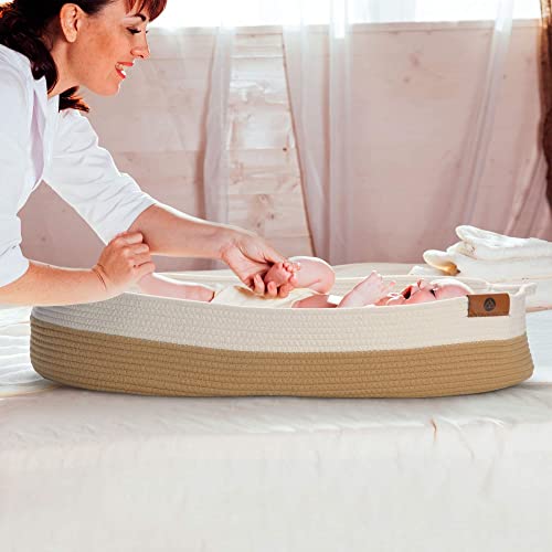 Baby Changing Basket, Moses Diaper Basket W/ Foam Pad, 2 Waterproof Covers, Blanket, Diaper Caddy Organizer, Table/Dresser/Nursery Topper, Boho Bassinet Station Woven Rope Tray, Storage #TOP3