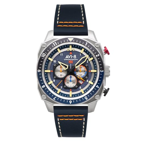 Image of AVI-8 Men's 43mm Hawker Hunter Atlas Dual Time Chronograph Watch with Leather Strap AV-4100