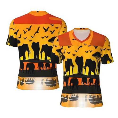 Stylish Athletic Sports Jersey African-Sunset-Elephants Men's Rugby Jersey Medium
