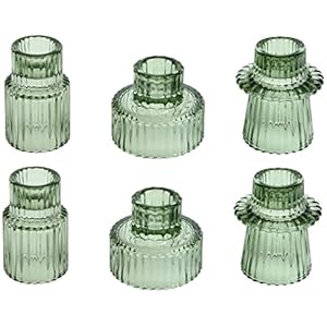 Vixdonos Taper Glass Candlestick Holders Tealight Candle Holders for Table Centerpieces, Wedding Decor and Dinner Party (6 Pcs, Green)