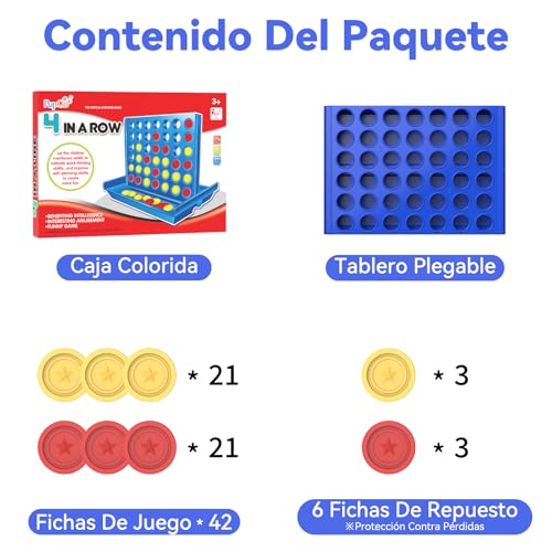 Miniatura 9 de Pup Go 4 En Raya Estándar Para Niños De 3 Años , Ideas, Juego De Mesa Clásico Y Familiar, Juguete Estrategia Educativo, Tablero Plegable Con 6 Discos De Repuesto