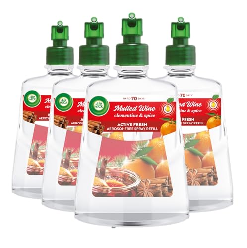 Air Wick Aerosol-Free Automatic Air Freshener Spray Refill Mulled Wine Pack 4 x 228ml 24x7 Active Fresh Odour Neutraliser Lasts Up to 280 Days Air freshener For Home
