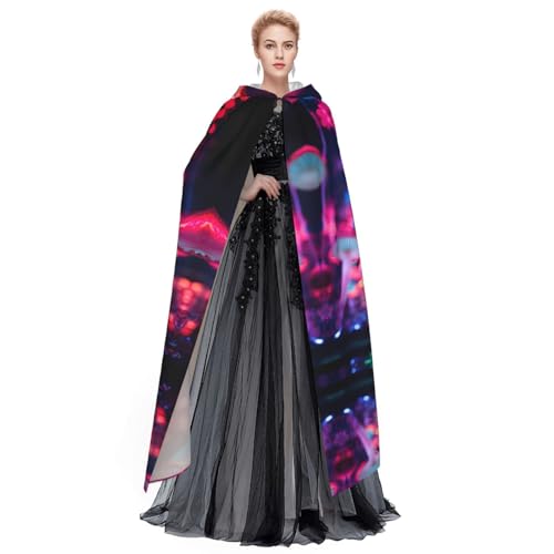 Manteau à capuche avec imprimé champignon fluorescent cape longue et fluide - 3