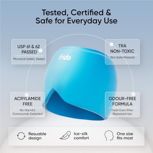 Image of Frido Hot & Cold Therapy Cap | 360 Full Head Coverage | Reusable Cooling & Warming Cap with Gentle Compression | Blue
