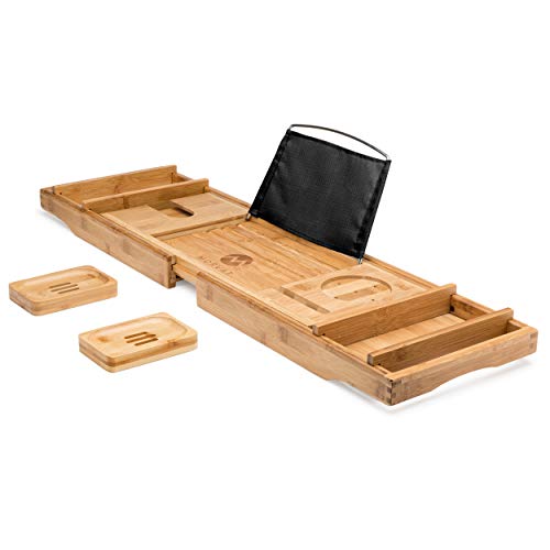 Morvat Bamboo Bathtub Tray, Bathtub Tray Caddy, Bathtub Tray with Book Holder, Bath Tray for Tub, Bathtub Caddy Tray, Bathtub Shelf for Laptop, Reading, Tablet | Bed and Bath Gift | Premium - Thumbnail 5