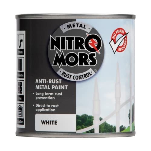 Nitromors Smooth Metal Paint for Metal Doors Garden Furniture Gates Railings UV Resistant No Primer Needed Rust Protection, White 250 ml