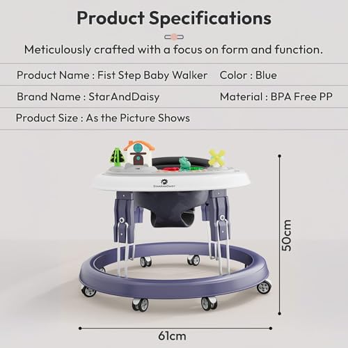 Image of StarAndDaisy Walker for Kids 6 to 24 Months /Baby Walker Boys & Girls with 360 Rotational Wheels, Toy tray & Padded Seat /Foldable Walker for Kids for 1 Year with Adjustable Height (Blue With toy tray)