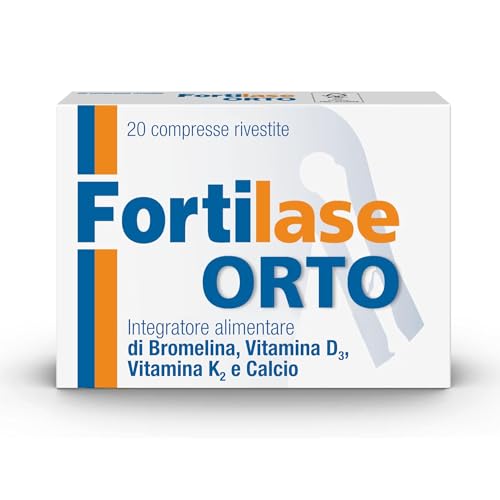 Fortilase Orto, 20 Compresse, Integratore Alimentare di Bromelina, Vitamina D3, Vitamina K2 e Calcio, Supporta il Sistema Osseo e Articolare