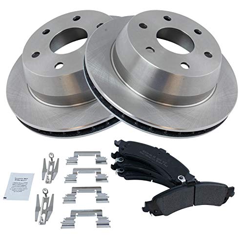 Image of TRQ Rear Brake Pad and Rotor Set Semi Metallic | For 2000-2006 Chevrolet Tahoe Suburban 1500 Silverado 1500 Avalanche 1500 GMC Yukon XL 2002-2006 Cadillac Escalade ESV EXT