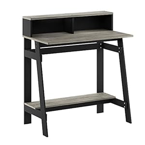 Furinno Simplistic Bureau d’Ordinateur à Cadre Simpliste, Noir/Gris Chêne, 31,5 x 35,5-Inches