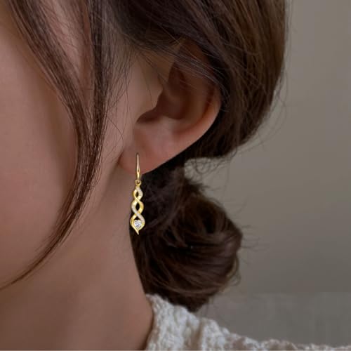 Sterling Silver Gold Drop Dangle Earrings for Women - Infinity Earrings Hypoallergenic Heart Shaped Cubic Zirconia Dangling Earrings Fashion Dainty Long Earrings Gift for Birthday Valentine's Day2