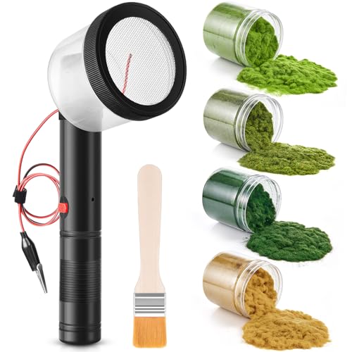 Tioncy Mini Static Grass Applicator Flocking Kit with Anti Slip Handle and 4 x 60g Colors Grass Diorama Making Supplies DIY Model Train Accessories Miniatures Landscape Craft(Curved Head)