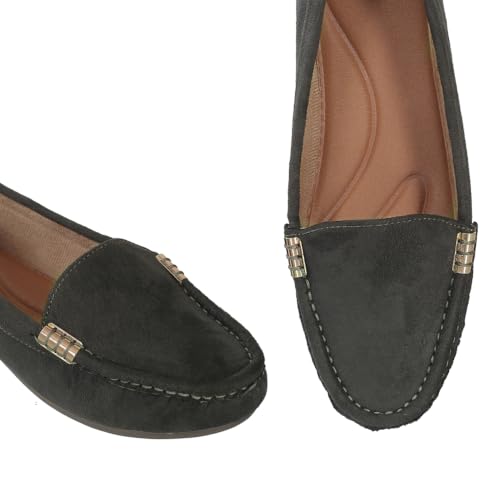 Image of CatBird Women's Suede Finish Loafers | Slip-On Flat Shoes with Minimal Metal Detail | Soft Cushioned Footbed and Flexible Grip Sole | Ideal for Office, Everyday Wear, Travel and Casual Outings