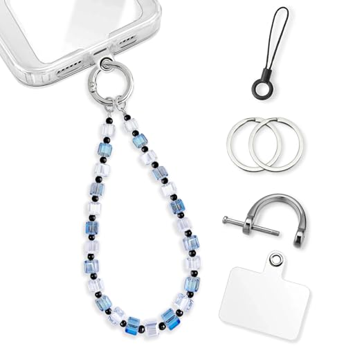 KARENSKEYS Phone Charm Strap, Sparkling Crystal Beaded Lanyard with Tether Tab &Metal Buckle for Cellphone, Wrist Keychain for Car Keys with D Ring for Women.