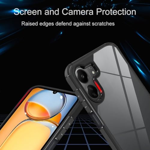 Image of SHINESTAR Ultra Slim Clear Back Cover for Redmi 13C 4G / Poco C65, Transparent Hybrid Hard Shell Plastic & Soft Silicone Rubber Bumper, Non-Yellow Acrylic Protective Cover - Black