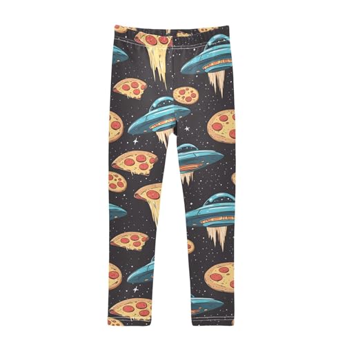 Spaceship Pizza Girls Leggings Soft Stretch Workout Yoga Dance Pants for Kids Casual Tights