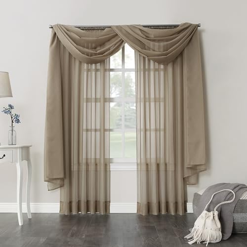 Image of No. 918 25767 Emily Sheer Voile Rod Pocket Curtain Panel, 59 inch inch x 95 inch inch, Taupe