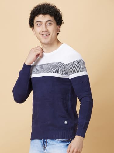 Image of Being Human Colourblocked Navy Blue Round Neck Sweater