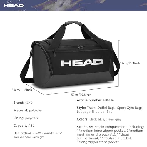 HEAD 45L Waterproof Tennis Duffel Bag for Men, Large Capacity Sports Gym Bags with Shoes Compartment, Lightweight Crossbody Duffle Bag for Business/Workout/Fitness/Weekender/Overnight4